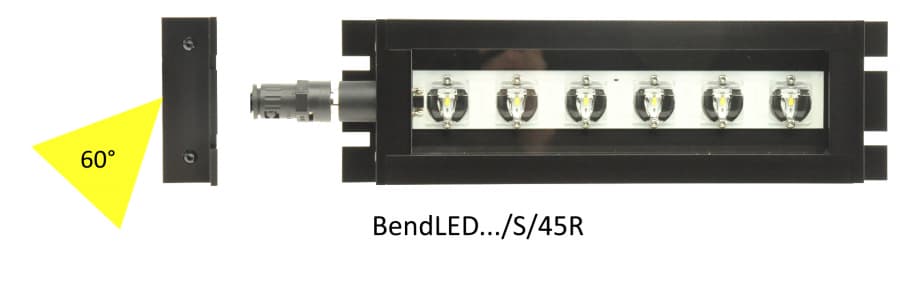 BendLED lamp with side emission and outlet on the right